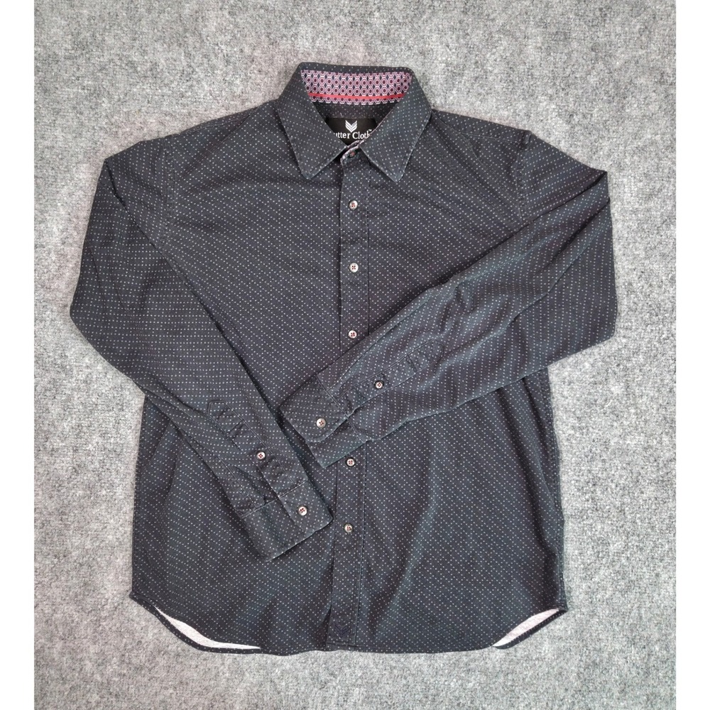 Butter Cloth Button Down Shirt Mens Medium Blue Micro Dot Long Sleeve Stretch